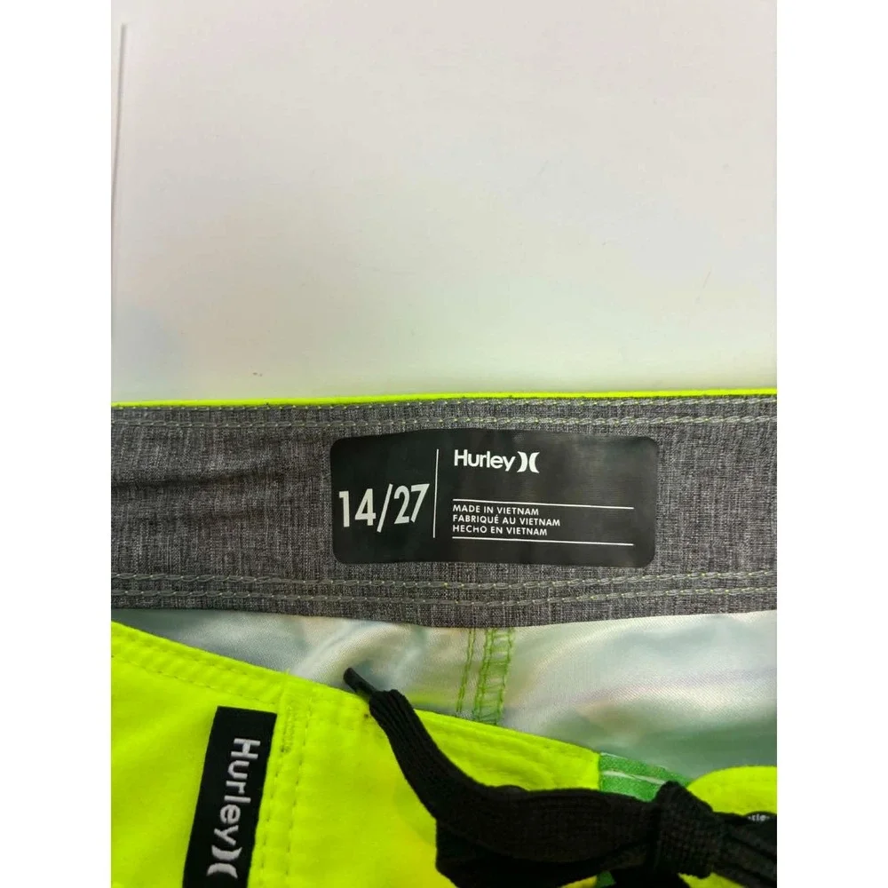 Hurley Boys Board Shorts Flash Lime Green Striped Swim Trunks Size 14/27 NEW